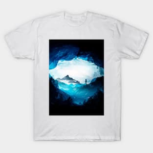 Figure Silhouette Blue Misty Mountains T-Shirt